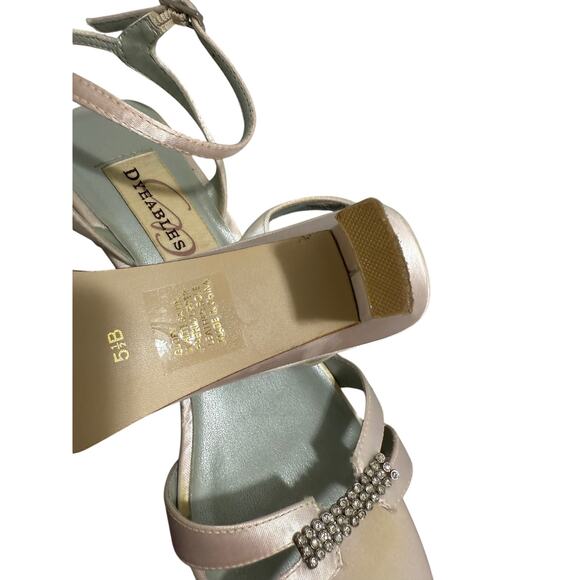 Dyeables Soft Pink Satin Size 5.5B Sandal Heels w/ Rhinestone Accent - Picture 11 of 11
